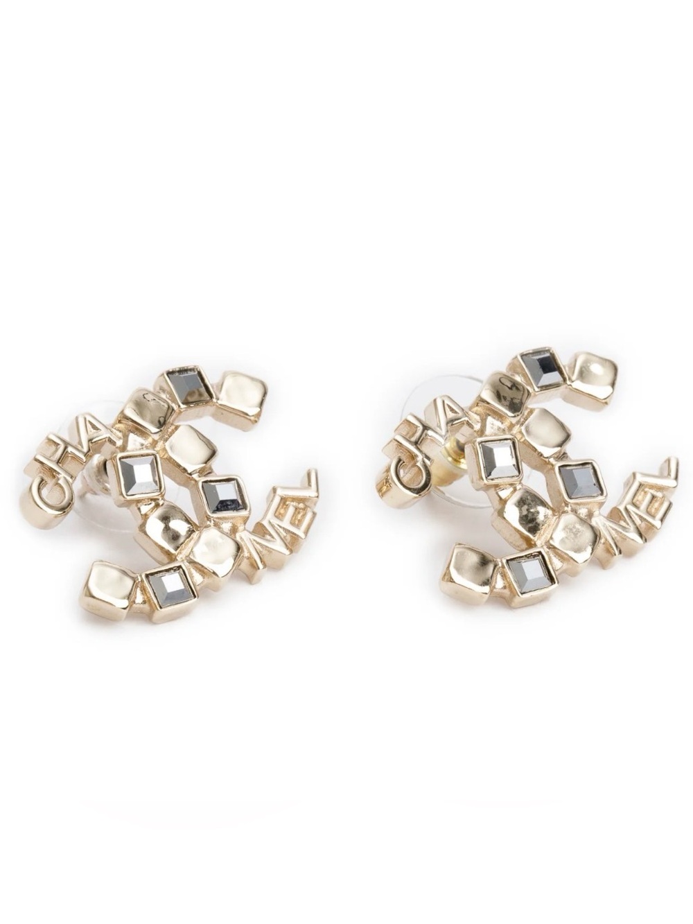 CHANEL Gold-Tone CC Logo Earrings with Silver Crystal Accents